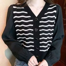 KPOP Women Striped Cotton Sweaters-image-111
