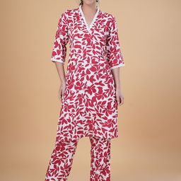 BAESD Floral Printed V-Neck Straight Kurta With Trousers-image-92