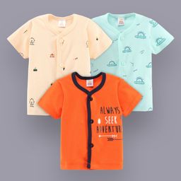 Mini Donuts Half Sleeves Vests Multiprint Pack of 3 - Peach Green Orange-image-82