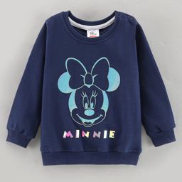 Babyhug Cotton Knit Full Sleeves MINNIE MOUSE Sweatshirt with High Density Holographic Foil Print- Navy-image-30