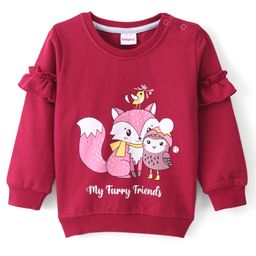 Babyhug Cotton Full Sleeves Sweatshirt with Fox Printed & Frill Detailing - Maroon-image-8