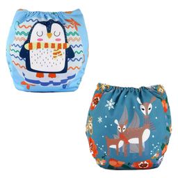 Butterthief Penguin & Deer Printed Reusable & Washable Cloth Diapers with insert For New Born Baby (2 Diapers + 2 Organic Cotton Absorber)-image-87