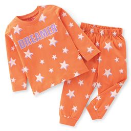Babyhug Cotton Single Jersey Knit Full Sleeves Night Suit Star Print - Orange-image-51