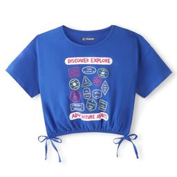 Pine Kids 100% Cotton Knit Half Sleeves Quartz Top With Text Print - Blue-image-14