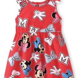 Babyhug Disney Cotton Jersey Knit Sleeveless Minnie Mouse Printed Frock - Red-image-81