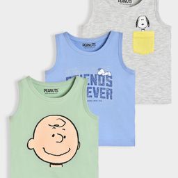 Mi Arcus Pack Of 3 Peanuts Featuring Sleeveless  Snoopy & Boy Printed Vests - Multi Colour-image-25