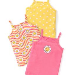 Babyhug 100% Cotton Knit Sleeveless Slip with Floral and Polka Dots Print Pack of 3 - Multicolor-image-34