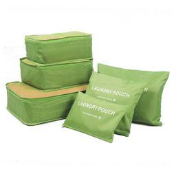 House of Quirk Travel Storage Clothes Packing Cubes Space Savers Bags Cosmetic Shoes Organizer Pouch (Pack of 6 Green) Polyester-image-82
