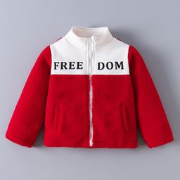 Kookie Kids Full Sleeves Front Open Jacket with Text Print - Maroon-image-13