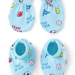 Babyhug 100% Cotton Interlock Knit  Mittens & Booties with Ball Print - Sky Blue-image-72
