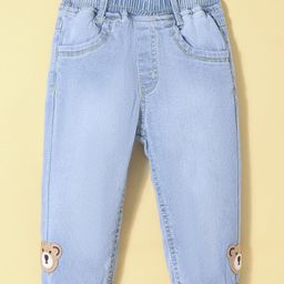 Little Kangaroos 100% Cotton Denim Full Length Jeans with Bear Embroidery Detailing - Light Blue-image-67