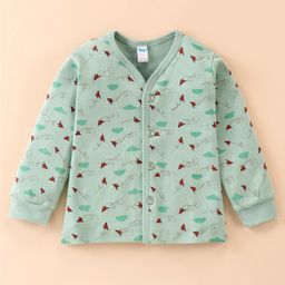 Tango Interlock Full Sleeve Front Open Jhabla Paper Plane Print - Green-picture-2