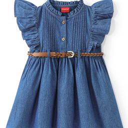 Babyhug Cotton Woven Frill Sleeves Solid Color Frock With Pintuck Detailing - Blue-image-73
