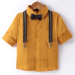 Robo Fry Cotton Woven Full Sleeves Solid Colour Party Shirt with Bow & Suspender - Golden-image-55