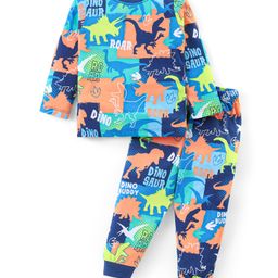 Babyhug Cotton Knit Full Sleeves Night Suit With Dinosaurs Print - Multicolor-image-64