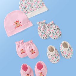 Doodle Poodle Interlock Knit Caps Mittens & Booties With Animal Print Pack of 2 -Pink & White-picture-15