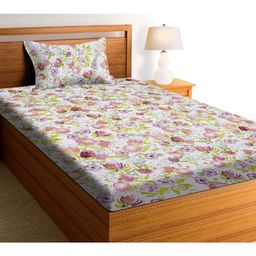 RRC Pure Cotton Floral Print Bedsheet With 1 Pillow Cover For Single Bed - Pink-picture-17