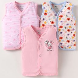 OHMS Single Jersey Knit Sleeveless Jhablas with Stripes & Floral Print Pack of 3 - Pink-image-76
