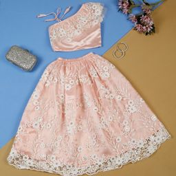 Saka Designs By Sapna Sleeveless Floral Embroidered Sequin Embellished Lehenga Choli - Peach-image-48