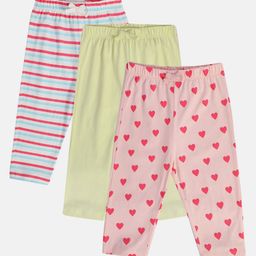 MINI KLUB Cotton Pack Of 3 Striped & Heart Printed Pajamas - White Yellow & Pink-image-88