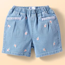 Mark & Mia Denim Knee Length Shorts With Embroidery & Lace Detailing - Blue-image-44