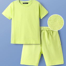 Pine Kids Knit Half Sleeves Solid T-Shirt & Shorts Co-Ord Set - Lime Green-image-41