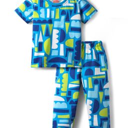 Babyhug Cotton Knit Half Sleeves Co-ords Night Suit with Abstract Print - Blue-image-23