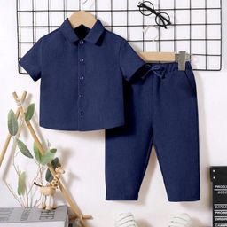 Fashion Dream Popcorn Knit Half Sleeves Textured Shirt & Coordinating Pant Set - Rama Blue-picture-35