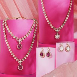 Zaveri Pearls Set Of 2 Gold-Plated American Diamond-Studded Jewellery Set-97