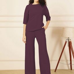 Selvia Round-Neck Short Sleeve Top With Trouser Co-Ords-51