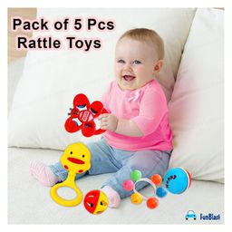 FunBlast Colourful Attractive Sound Rattles & Teether for Babies  5 Pcs Multicolor image 2