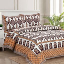 BED-SHEET.COM Orange & White Geometric 260 TC Cotton King Bedsheet Set 2.54 m x 2.74 m-19