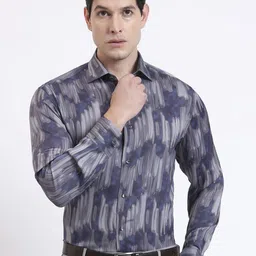 JADE BLUE Slim Fit Abstract Printed Long Sleeves Formal Shirt-image-100