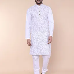 W & G Men Printed Regular Pure Cotton Kurta with Churidar-image-84
