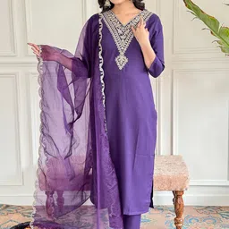 Moda Rapido Women Ethnic Motifs Embroidered Regular Kurta with Trousers & Dupatta-image-89