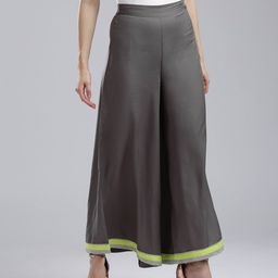 W Women Grey Solid Flared Palazzos-image-85