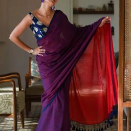 Suta Purple & Red Woven Saree-11