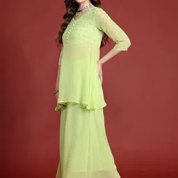 Anouk Semi-Sheer A-Line Kurti With Palazzos & Dupatta image 5