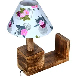 Homesake White & Red Printed Frustum Wodden Rustic Book Shelf Table Lamp with Bulb image 3