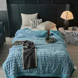 JC HOME Blue & White Striped Mild Winter Double Bed Blanket-image-53