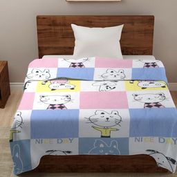 HOSTA HOMES White & Blue Cartoon Characters AC Room 210 GSM Single Bed Comforter-56