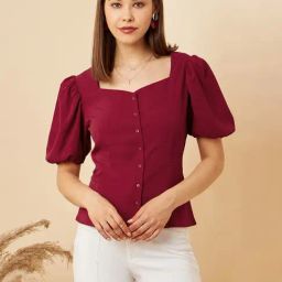 Rare Maroon Sweet Heart Neck Top-image-90
