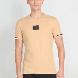 Arrow New York Beige Cotton Regular Fit T-Shirt-image-7