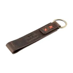 Aditi Wasan Brown Leather Keyring with Red Stiched Detailing and Hook-0