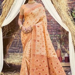 SANGAM PRINTS Woven Design Tussar Saree-image-62