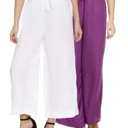 TWIN BIRDS White & Purple Mid Rise Palazzos - Pack Of 2-picture-28