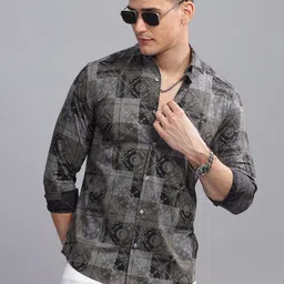 THREE DAYS Comfort Abstract Printed Spread Collar Cotton Shirt-image-77