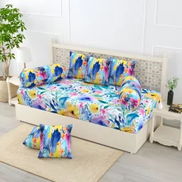 EverHOME Blue & Green 8 Pieces Floral Printed Pure Cotton Diwan Set-image-54