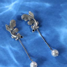Dulcett Silver-Plated Pearls Beaded Fish Shaped Drop Earrings-image-3