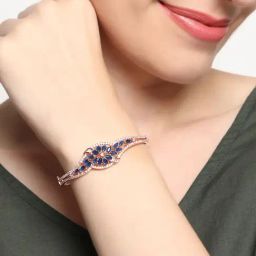 Aatmana Blue Rose Gold-Plated American Diamond Studded Floral Patterned Bracelet-2